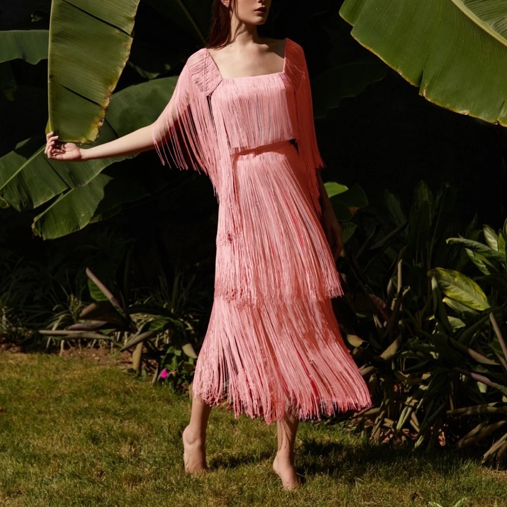 No Pise Le Grama Pink Fringed Maxi Sol Skirt - Size 6 - New with Tags NWT fringe - Picture 11 of 15